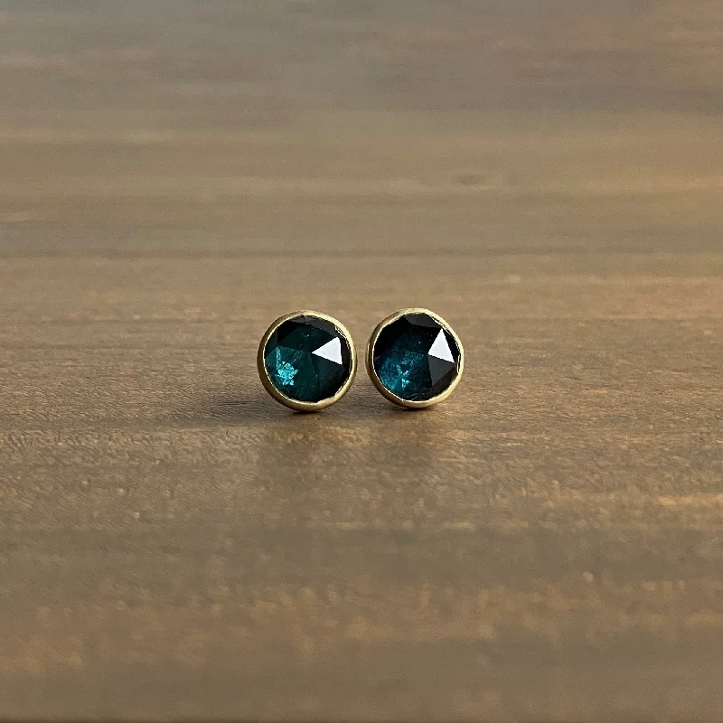 Women's Mother's Day earrings-Round Teal Tourmaline Studs