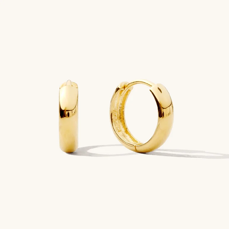 Women's diamond earrings-Thick Huggie Hoop Earrings - 14k Solid Gold