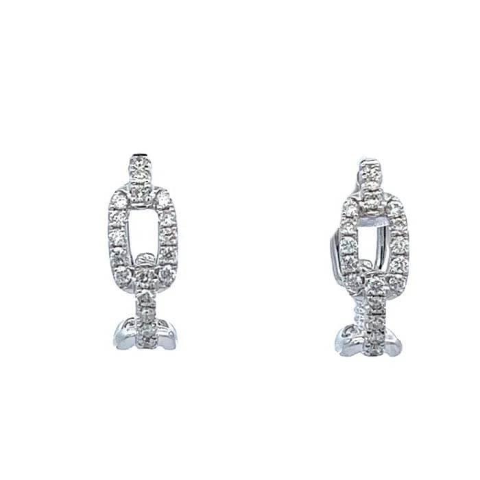 Women's custom engraving earrings-Mountz Collection Diamond Link Huggie Earrings in 14K White Gold