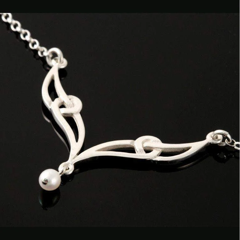 Women's sustainable necklaces-Silver or Gold Celtic Pearl Necklace - P450-s