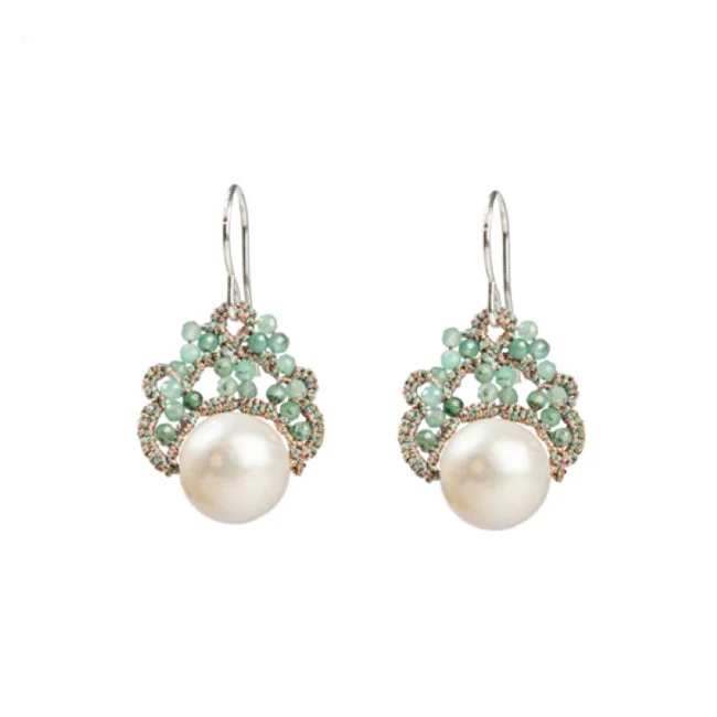 Women's luxury party earrings-Lace Earrings: Moona Pearl & Esmerald