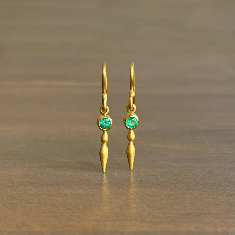 Women's casual earrings-Emerald Double Pod Drop Earrings