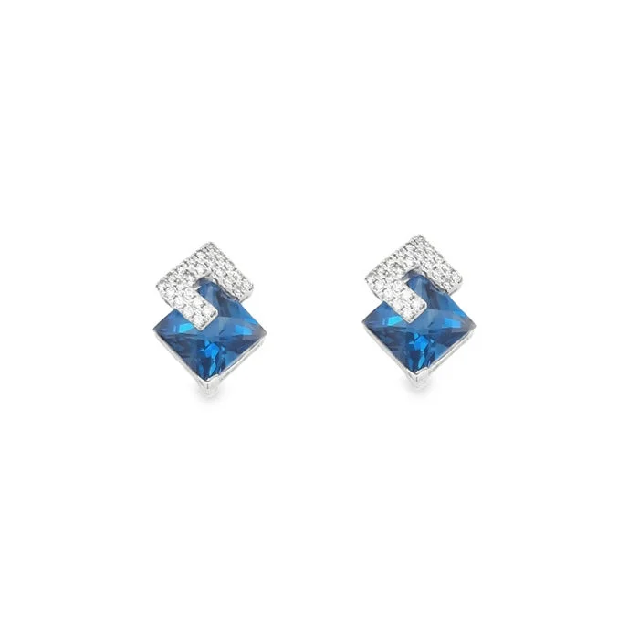 Women's drop earrings-Mountz Collection London Blue Topaz and Diamond Earrings in 14K White Gold