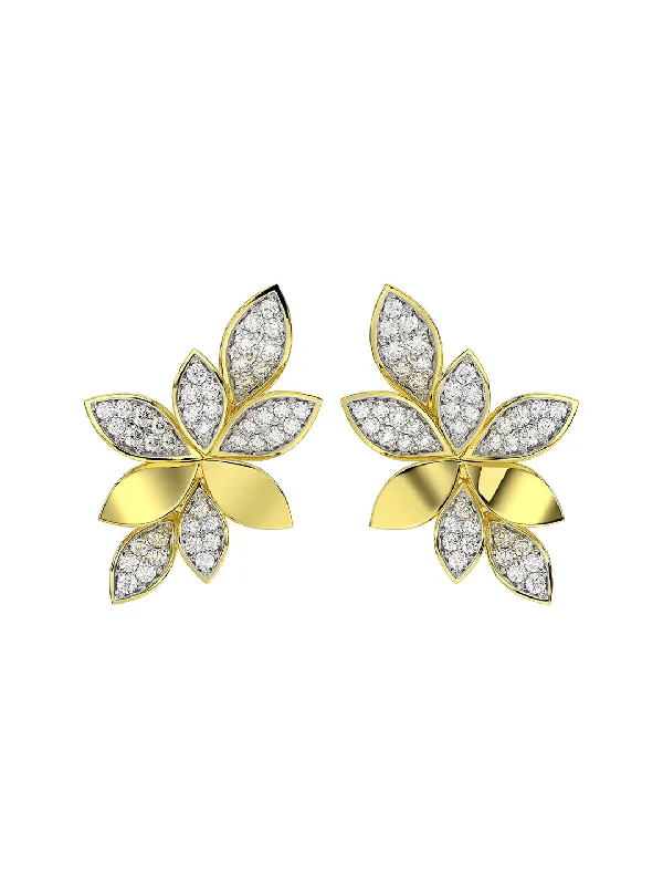 High-end women's earrings-Wild Flower Yellow Gold Earrings