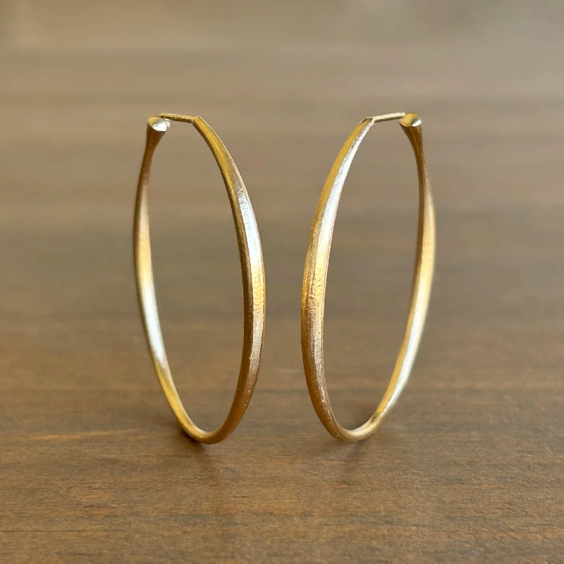 Women's sterling silver earrings-Large Hewn Oval Posted Hoop Earrings