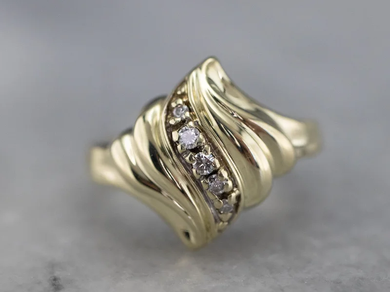 Women's pet memorial rings-Yellow Gold Diamond Cocktail Ring