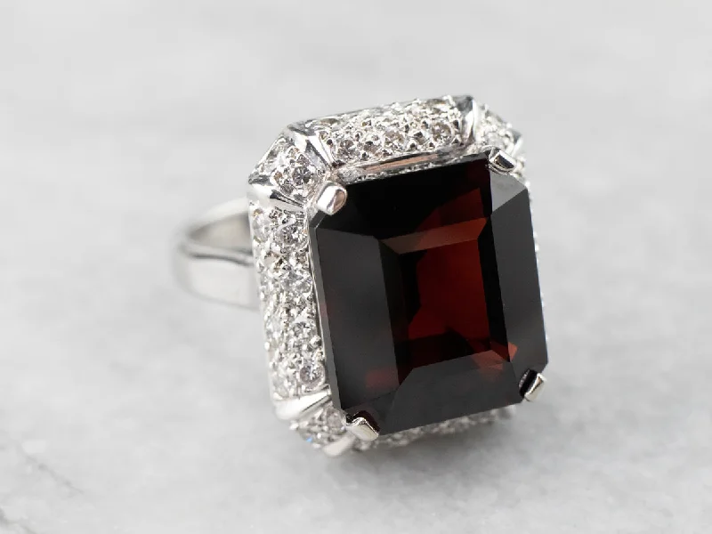 Vintage women's rings-Pyrope Garnet and Diamond Halo Cocktail Ring