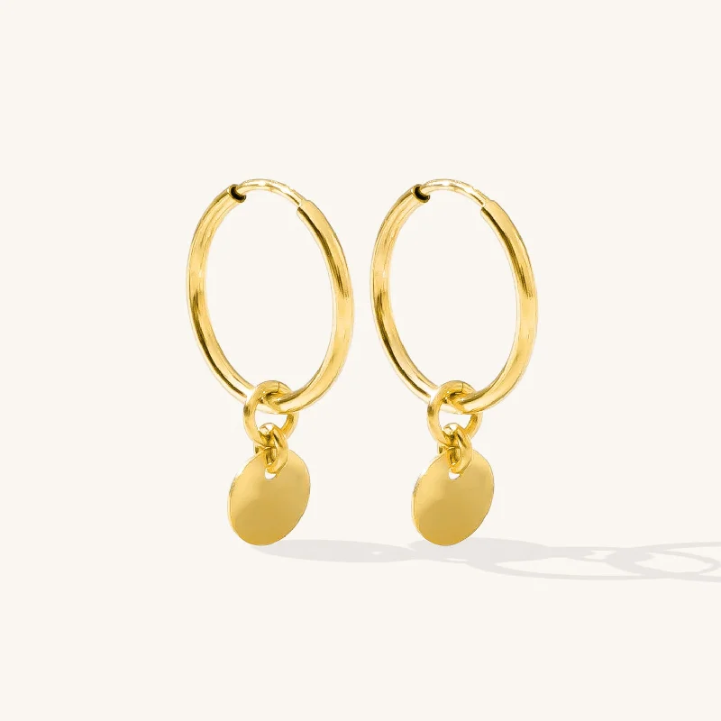 Women's pearl earrings-Tiny Coin Hoops