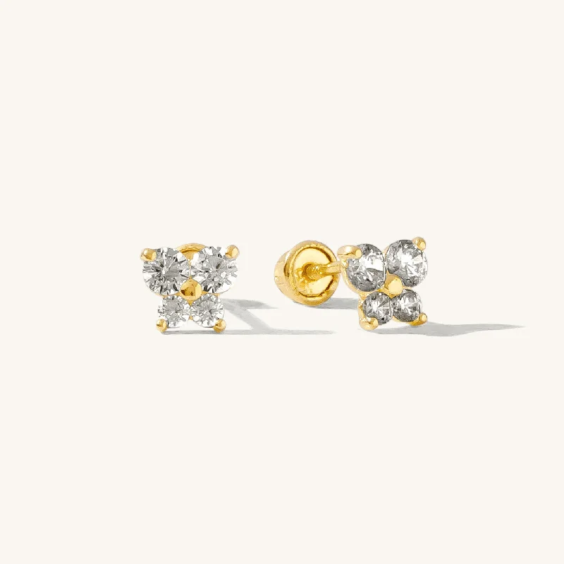 Trendy women's earrings-Butterfly CZ Screwback Stud Earrings