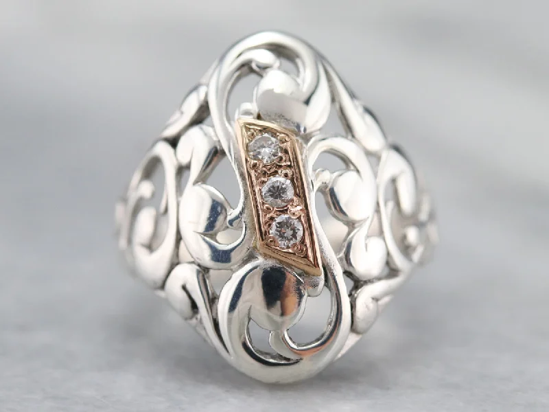 Luxury women's rings-Mixed Era Diamond Filigree Ring