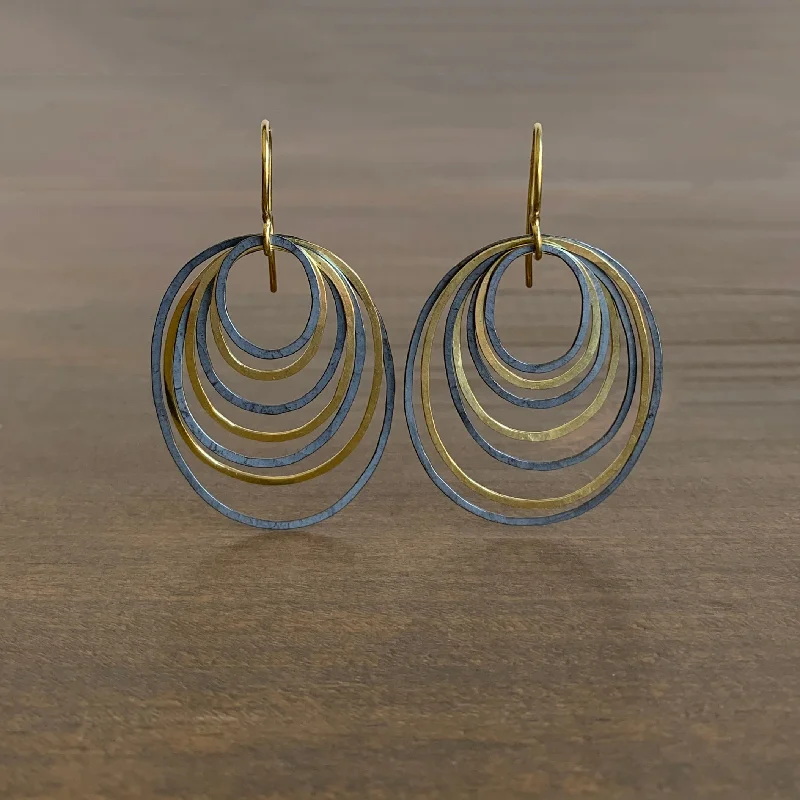 Women's ear cuffs-Oval Black & Gold Ripple Earrings