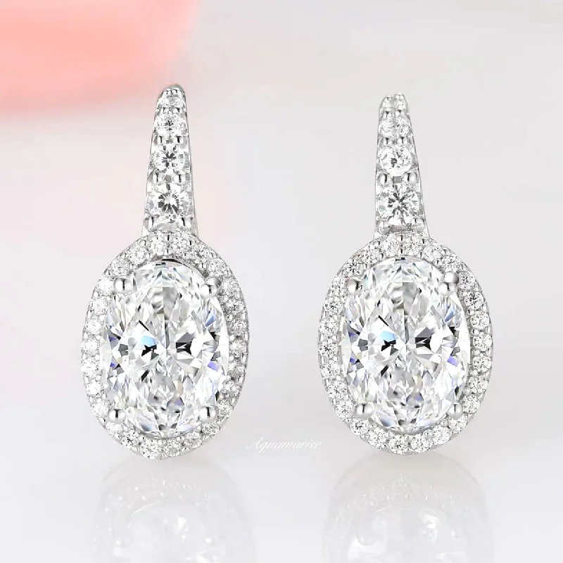 Women's everyday earrings-Simulated Diamond (cz) Oval Earrings- Sterling Silver