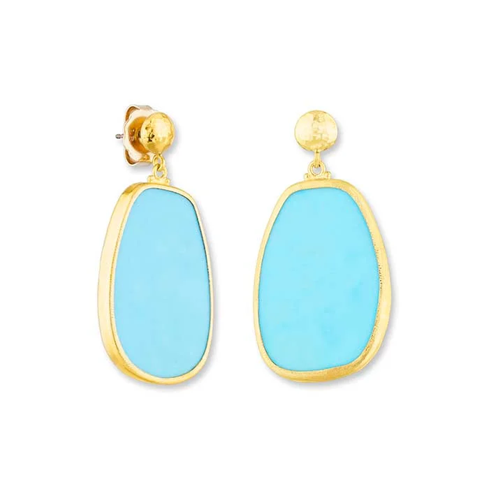 Women's bohemian earrings-Lika Behar One of A Kind "My World" Kingman Turquoise Drop Earrings in 24K Yellow Gold