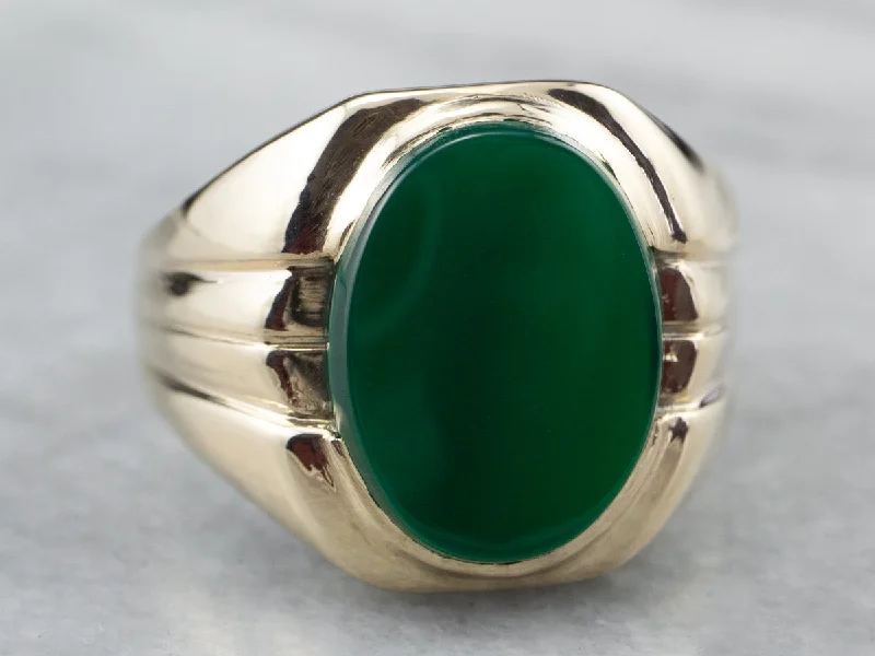 Women's minimalist rings-Men's Retro Era Green Onyx Ring