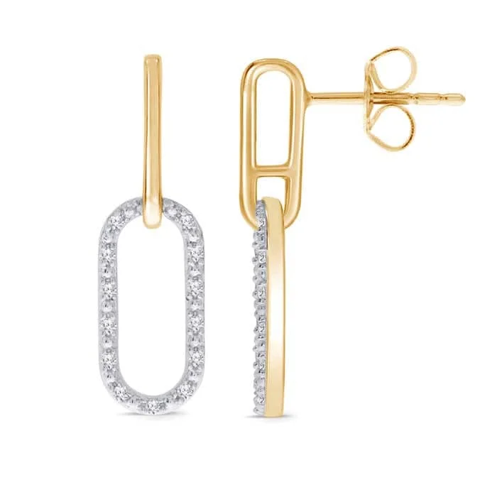 High-end women's earrings-Mountz Collection Diamond Paperclip Link Drop Earrings in 14K Yellow Gold