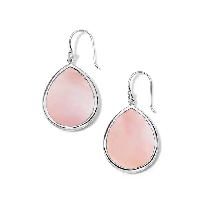 Minimalist women's earrings-Ippolita Polished Rock Candy Pink Mother of Pearl Small Teardrop Earrings in Sterling Silver