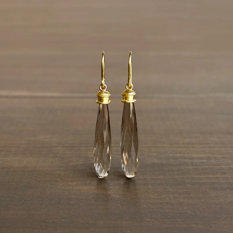 Women's silver earrings-Smokey Quartz Briolette Etruscan Drop Earrings