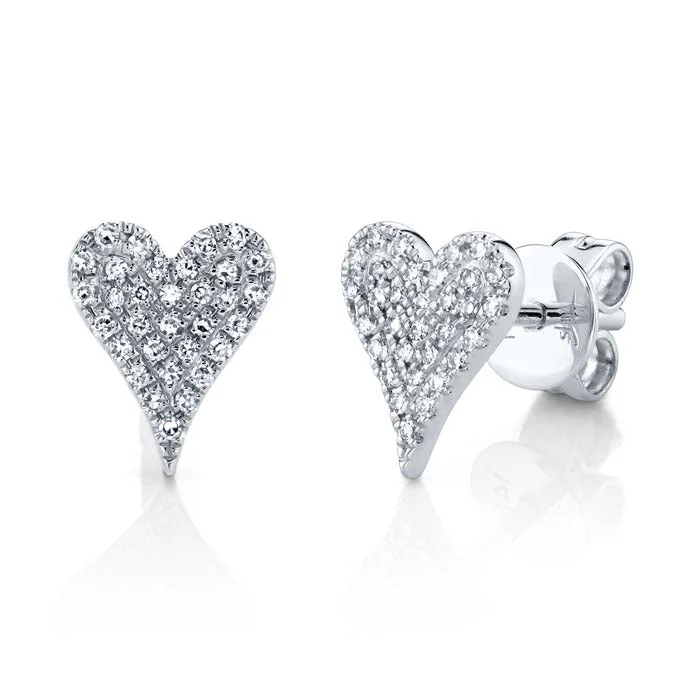 Women's emerald earrings-Shy Creation Diamond Pavé Heart Stud Earrings in 14K White Gold