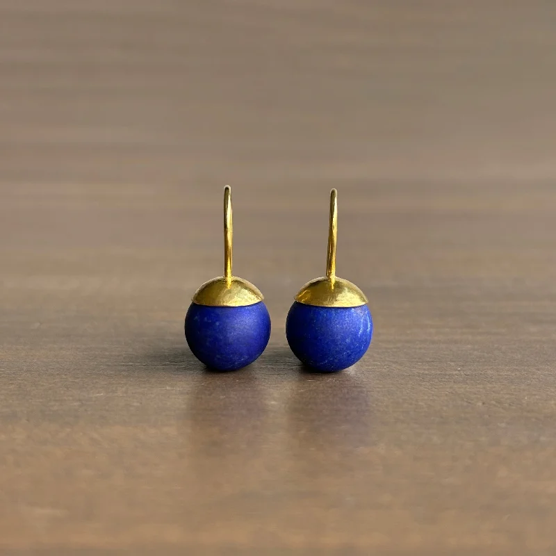 Women's stainless steel earrings-Hammered Dome Lapis Earrings