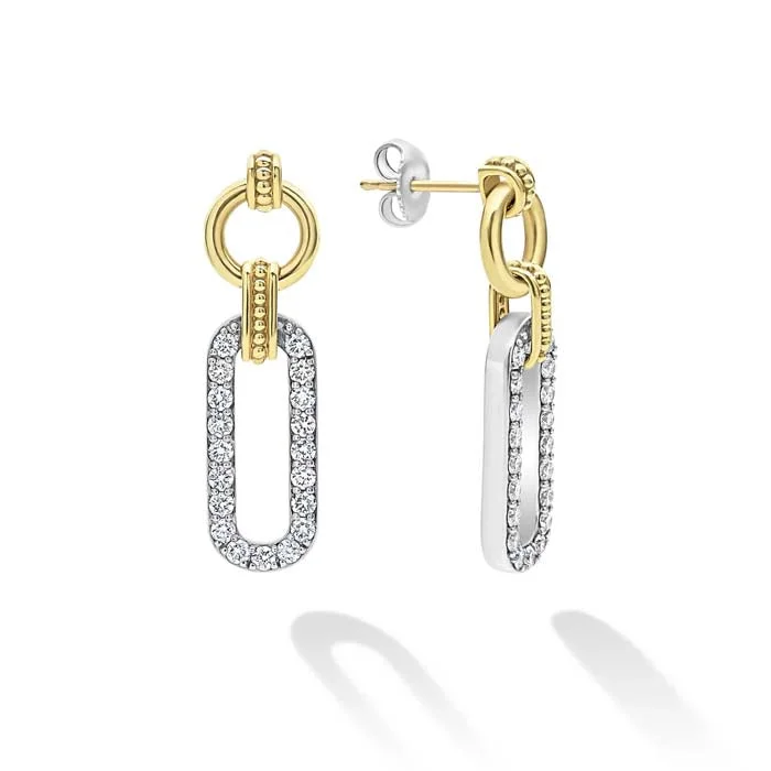 Modern women's earrings-LAGOS Diamond Pavé Oval Link Drop Earrings in 18K Yellow Gold and Sterling Silver