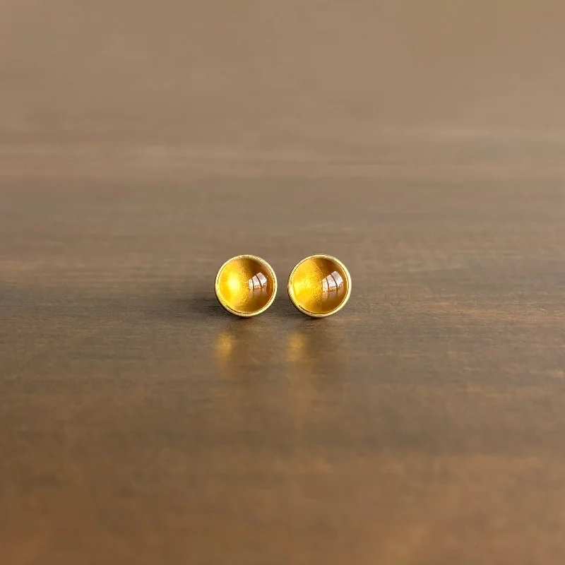 Women's handmade artisan earrings-Round Citrine Cabochon Stud Earrings