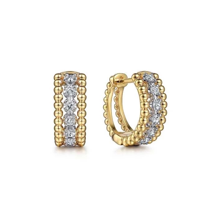 Women's moon phase earrings-Gabriel & Co Bujukan Huggie Pave Diamond Earrings in 14K White and Yellow Gold