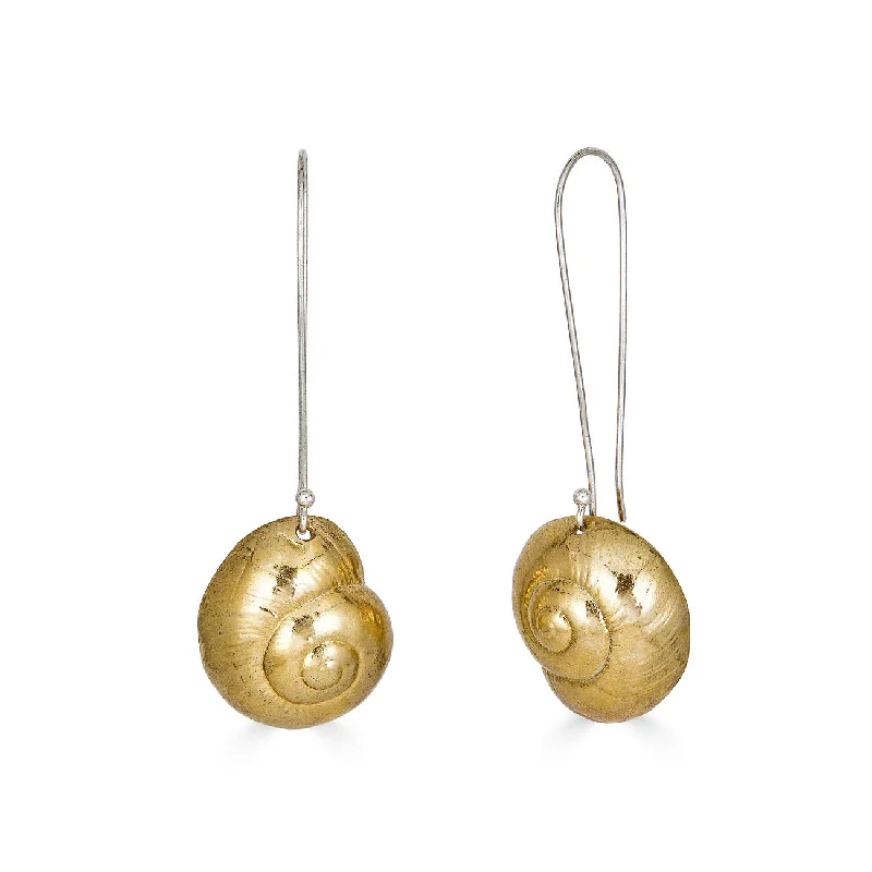 Women's family earrings-Moon Snail Drops, Brass 2