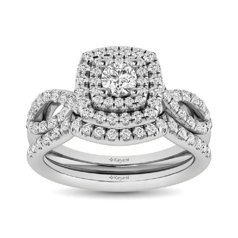 Women's silver rings-14KT White Gold 1Ct.Tw. Diamond keyani Bridal Ring