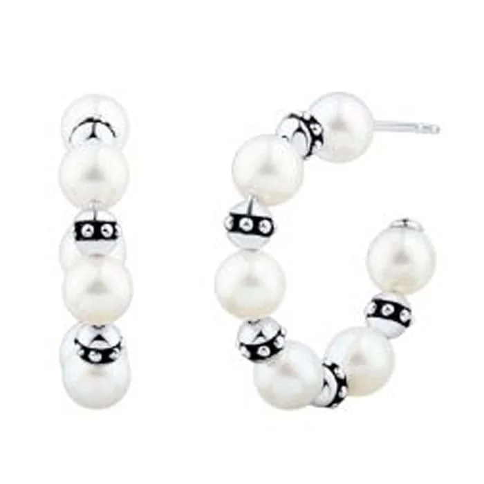 Women's friendship earrings-Honora Pearl Hoop Earrings in Sterling Silver