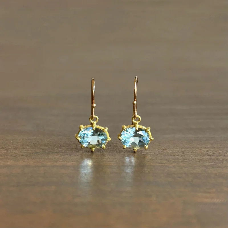 Women's sustainable earrings-Mini Faceted Oval Aquamarine Earrings