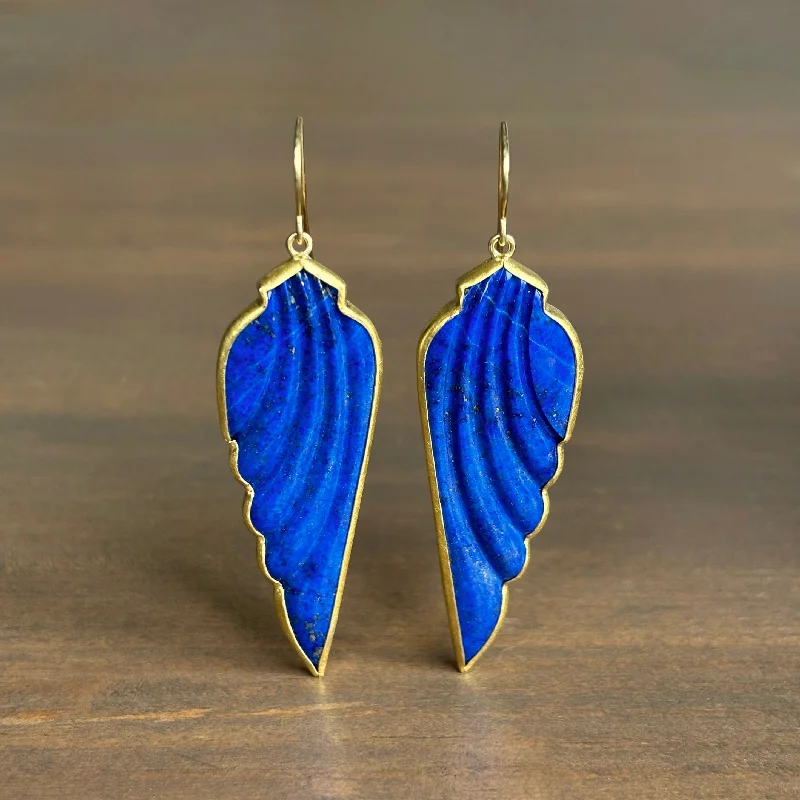 Women's charm earrings-Lapis Wing Earrings