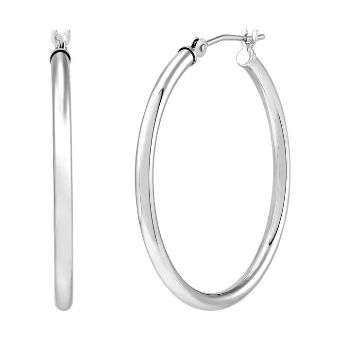 Women's casual earrings-Mountz Collection 2 x 30mm Round Tube Hoop Earrings in 14K White Gold