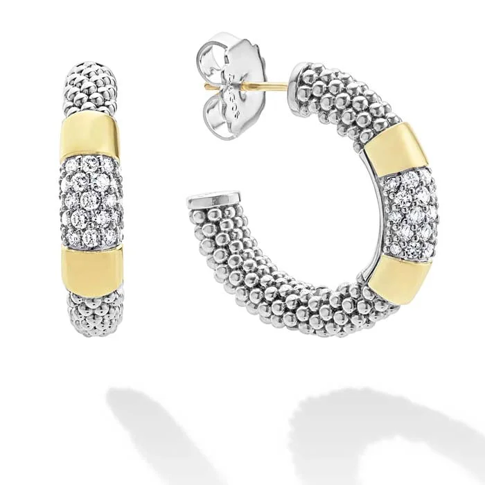 Women's dangle earrings-LAGOS Two-Tone Diamond Hoop Earrings in Sterling Silver and 18K Yellow Gold