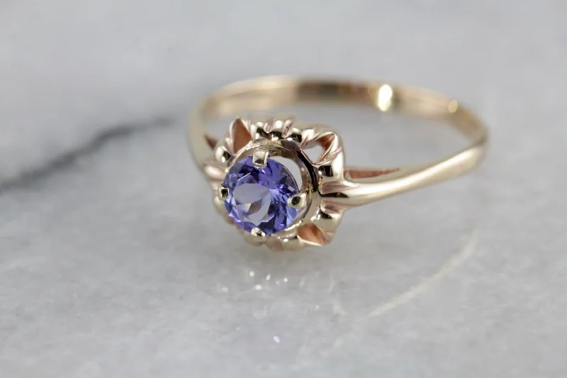 Women's luxury party rings-Retro Era Tanzanite Solitaire Ring, Victorian Revival Ladies Ring Mounting with New Stone