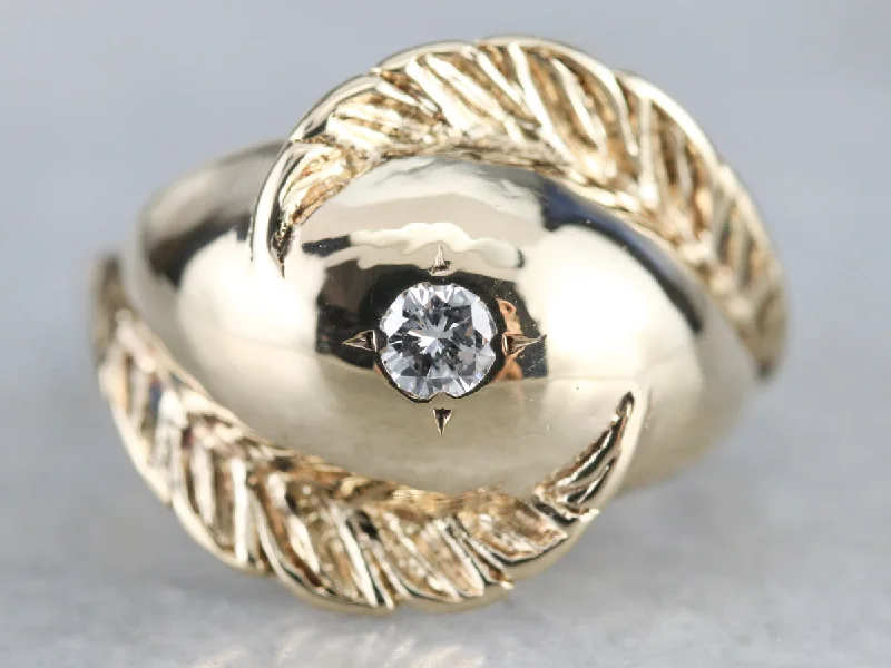 Women's bohemian rings-Diamond Solitaire Gold Feather Ring