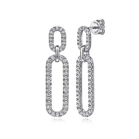 Women's minimalist earrings-Gabriel & Co. Diamond Link Chain Drop Earrings in 14K White Gold