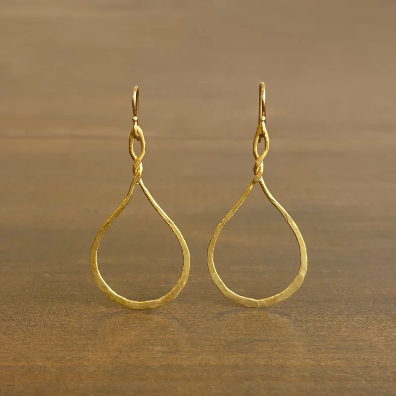 Women's pearl earrings-22k Gold Twisted Teardrop Hoop Earrings