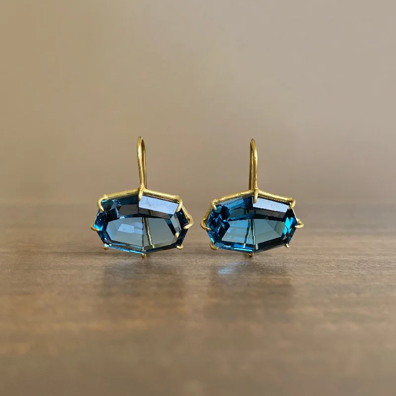 Women's healing crystal earrings-Faceted London Blue Topaz Octagon Earrings