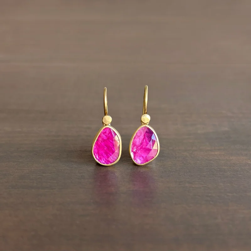 Women's astrology earrings-Ovalish Ruby Pebble Drop Earrings