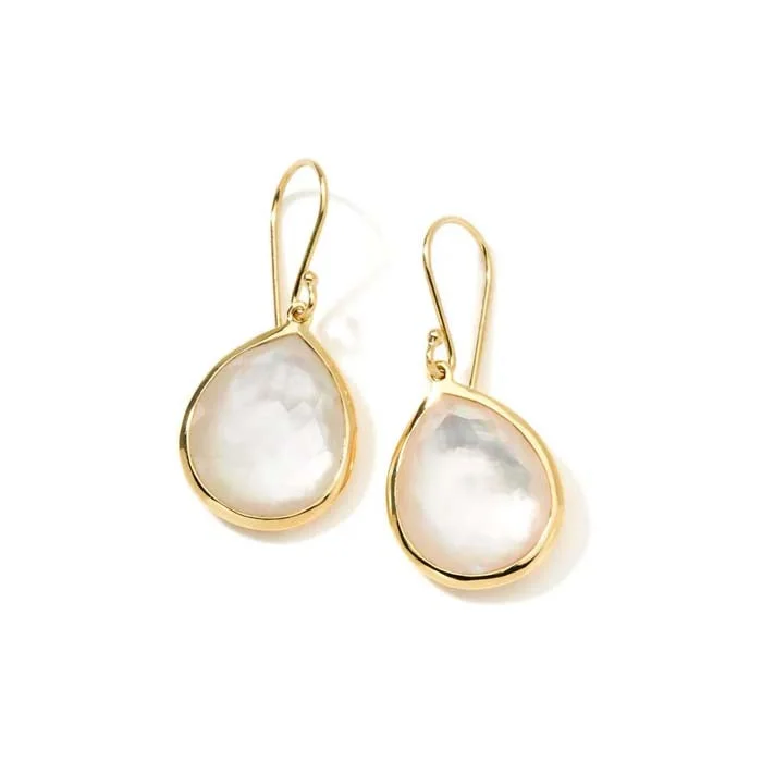 Women's Mother's Day earrings-Ippolita Mother of Pearl and Rock Crystal Doublet Medium Teardrop Earrings in 18K Yellow Gold