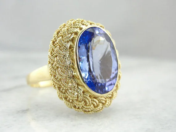 Women's custom design rings-Tanzanite in Modernist Style Cocktail Ring