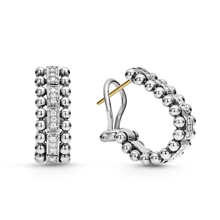 Women's seasonal earrings-LAGOS .18CTW Caviar Spark Diamond Oval Hoop Earrings in Sterling Silver