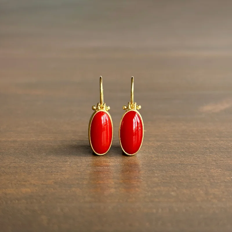 Women's vintage-inspired earrings-Elongated Oval Coral Earrings