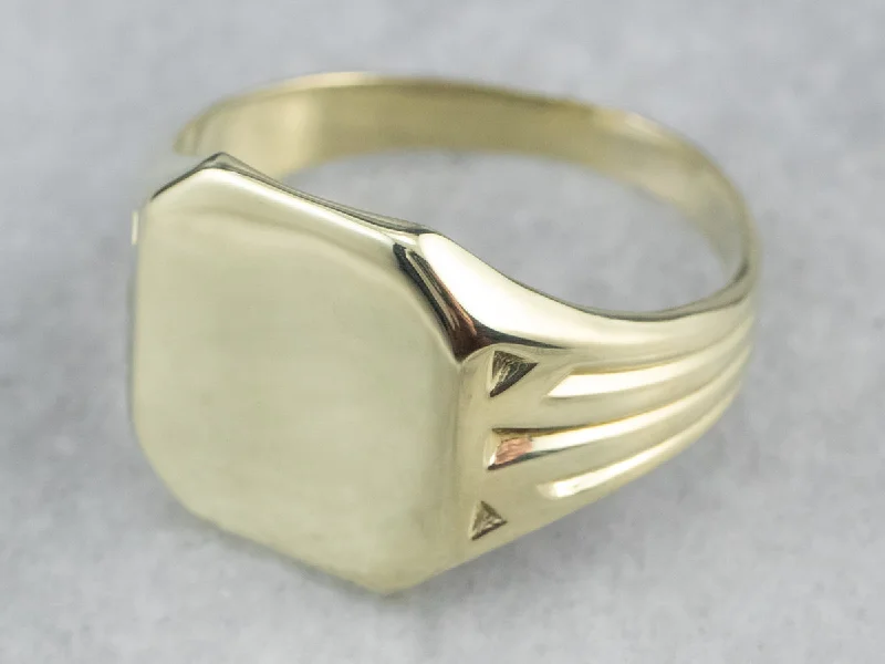 Women's graduation rings-Bold Green Gold Vintage Signet Ring