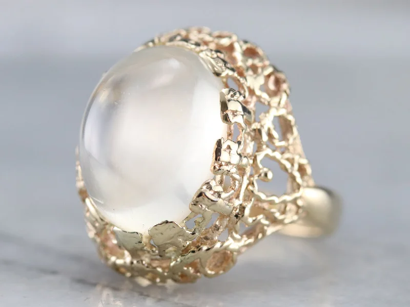 Women's sustainable rings-Moonstone Gold Filigree Cocktail Ring