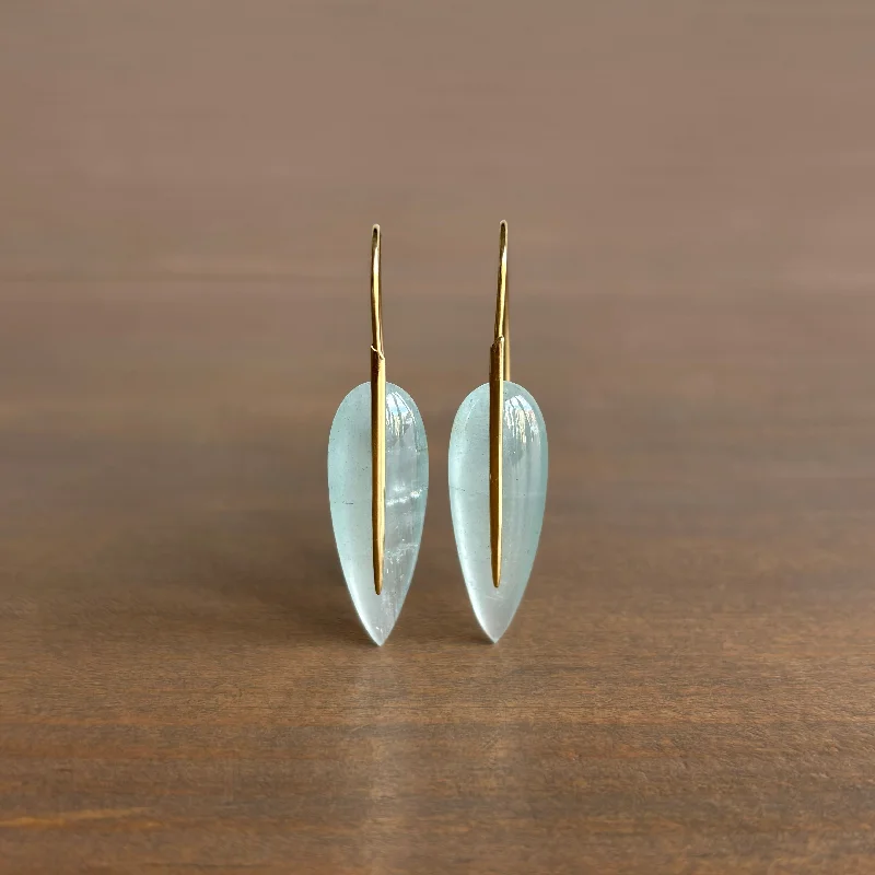 Women's hypoallergenic earrings-Aquamarine Feather Earrings