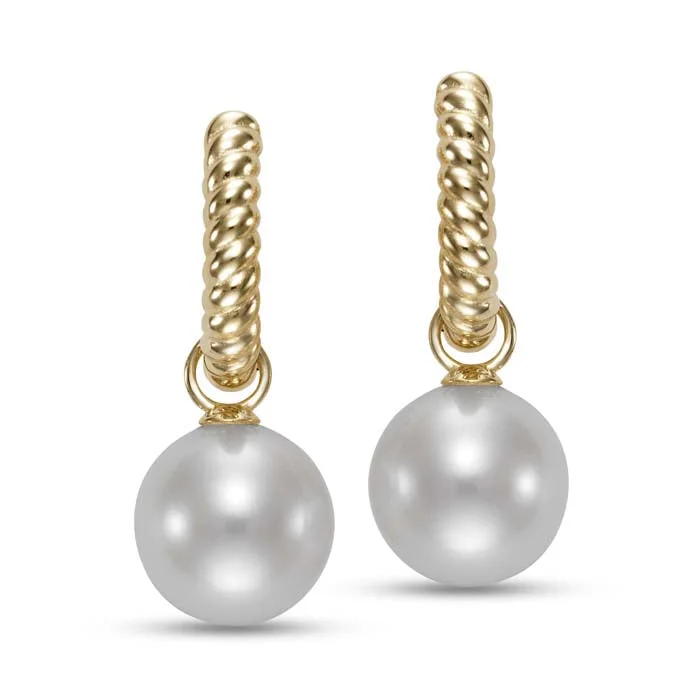 Women's everyday earrings-Mastoloni 8-8.5mm Freshwater Cultured Pearl Hoop Earring in 14K Yellow Gold