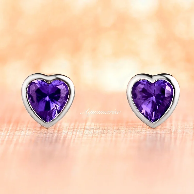 Women's Christmas earrings-Heart Tanzanite Earrings- Sterling Silver