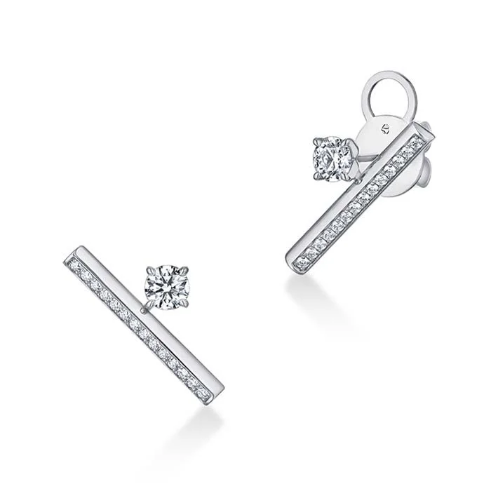 Women's unique earrings-Hearts On Fire Barre Floating Single Diamond Pavé Climber Earrings in 18K White Gold