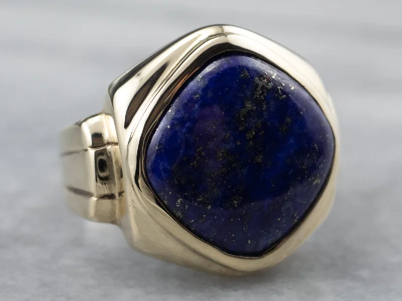 Women's luxury brand rings-Retro Lapis Gold Men's Statement Ring